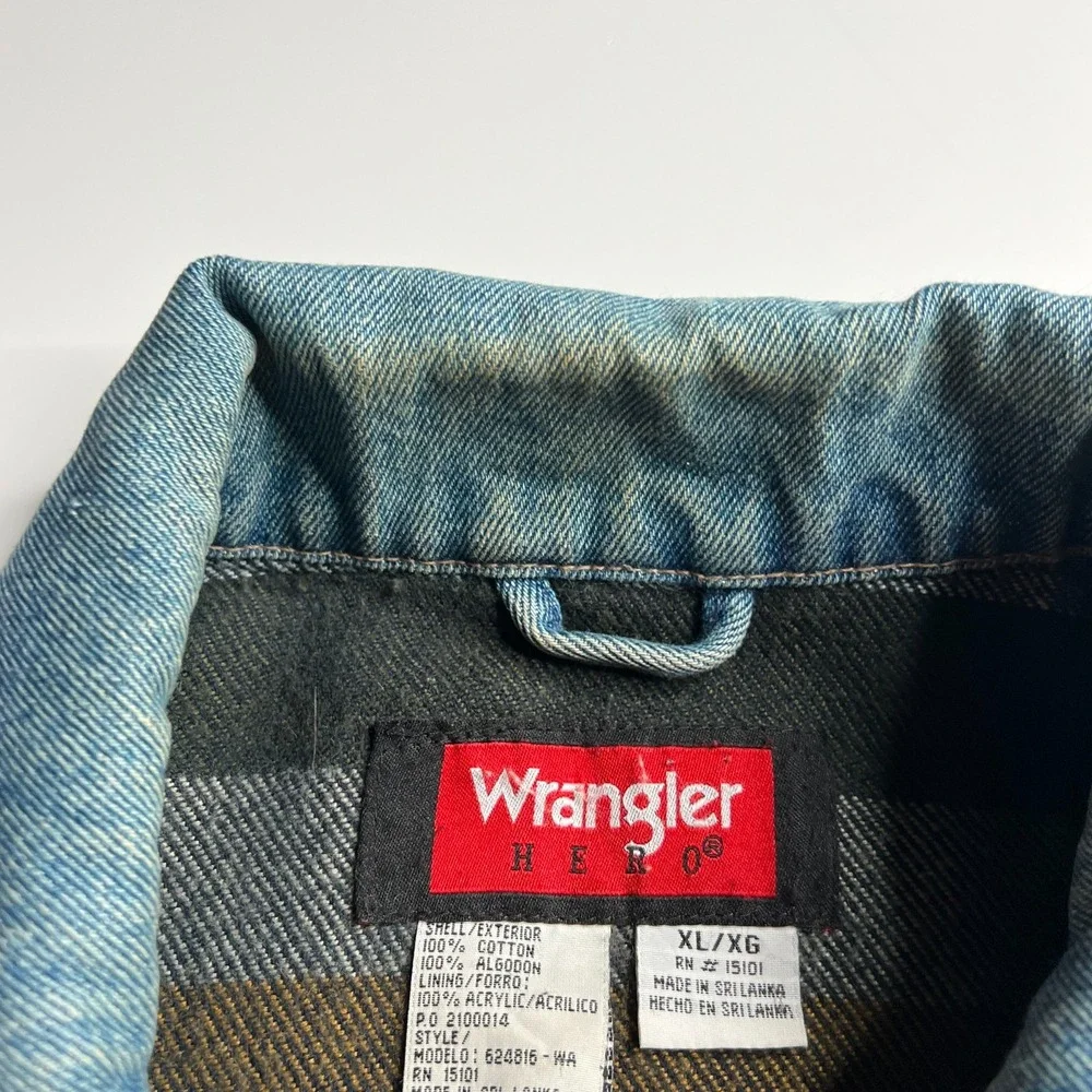 Vintage Wrangler Hero Denim Jacket XL Mens Trucker Blanket Lined Blue USA Style